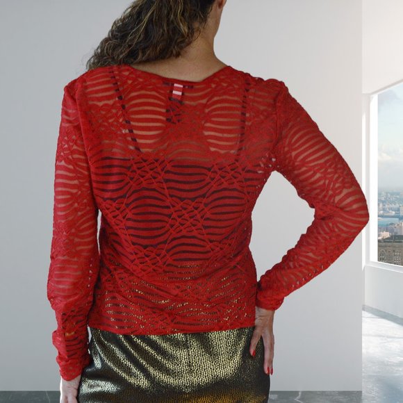 Red Sheer Top Vintage 90s - Picture 4 of 5